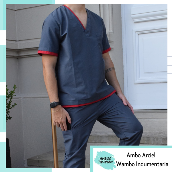 Ambo Hombre Gris Topo detalle Rojo