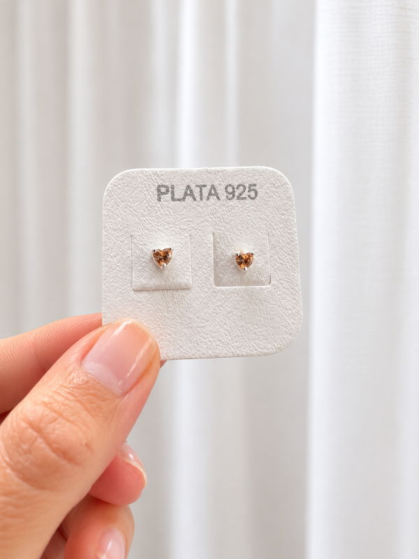 Producto - Aros mini corazón con cubics ámbar (3mm) - 0