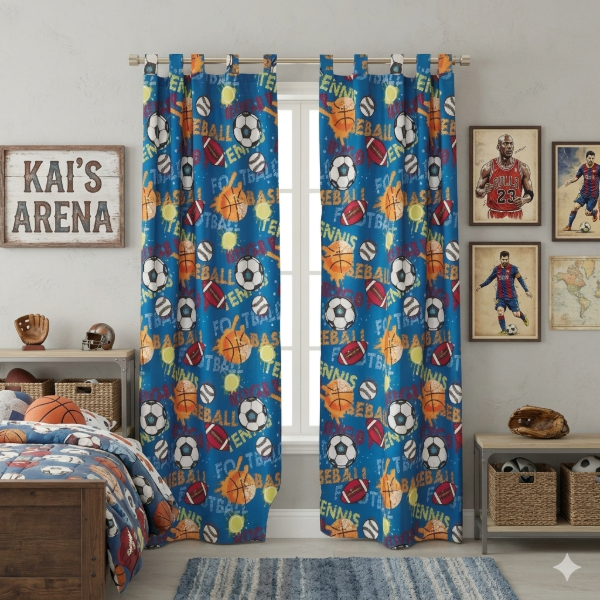 Producto - Juego de Cortinas "Azul Pelotas" 135 x 205 cm