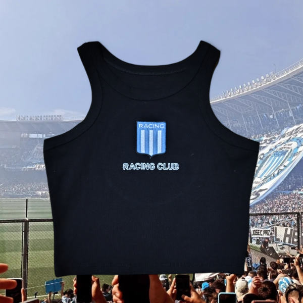 Musculosa de algodón negra blanca de Racing Club — imagen 3