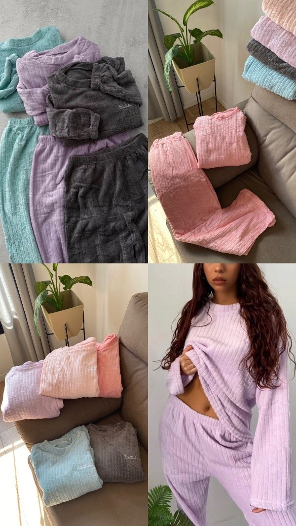 Producto - Pijama de polar liso buzo + pantalón (talle único 36 a 42/44)