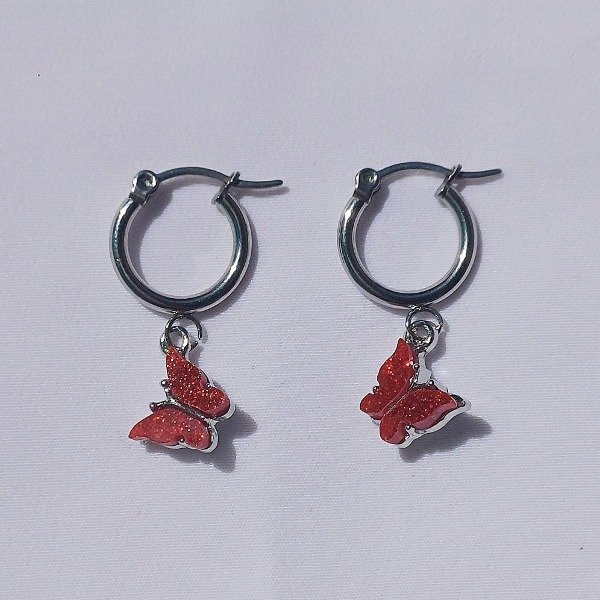 Producto - argollitas lana mariposa rojo