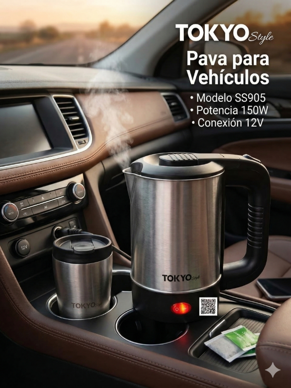 Producto - Pava Eléctrica 12 V Tokyo 500ml 150W para autos, Ideal Viajes y Ruta (Consultá)