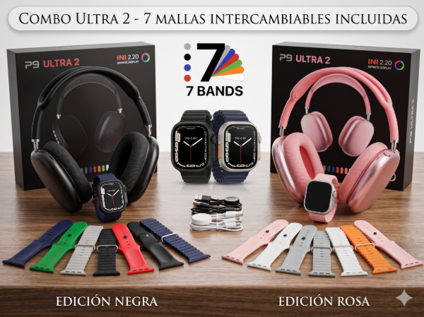 Producto - Reloj Inteligente P9 Ultra 2 con 7 Mallas Intercambiables
