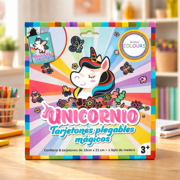 Producto - Papel Mágico Tarjetones Plegable UNICORNIO 6 Hojas Con 1 Lápiz 7169