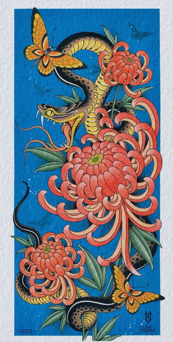 Producto - SERPIENTE Y CRISANTEMOS (DIGITAL)
