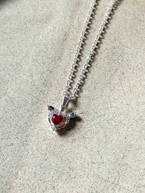 Producto - Conjunto acero blanco micro pave corazón rojo alas