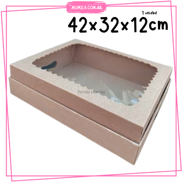 Producto - Caja Torta Rectangular 42x32x12cm Visor KRAFT