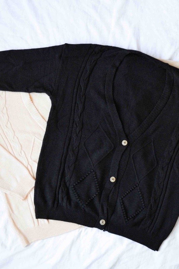 Producto - Cárdigan trenzado Negro/Rosa pálido