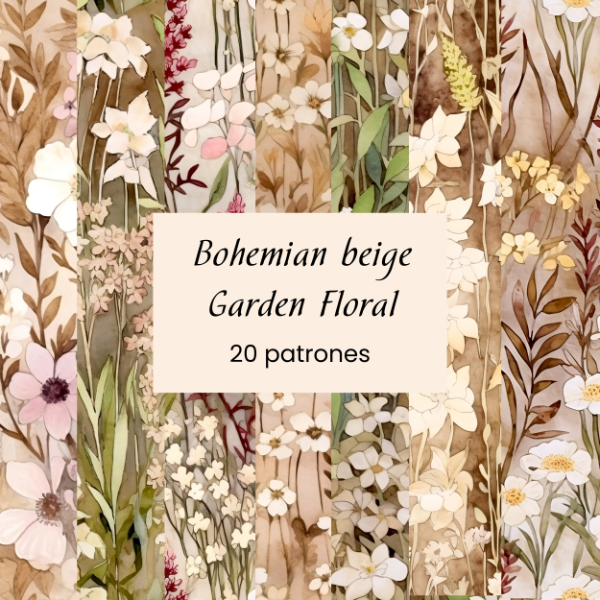 Producto - Colección de Estampados Jardín floral - estilo Bohemio beige - PA-F01
