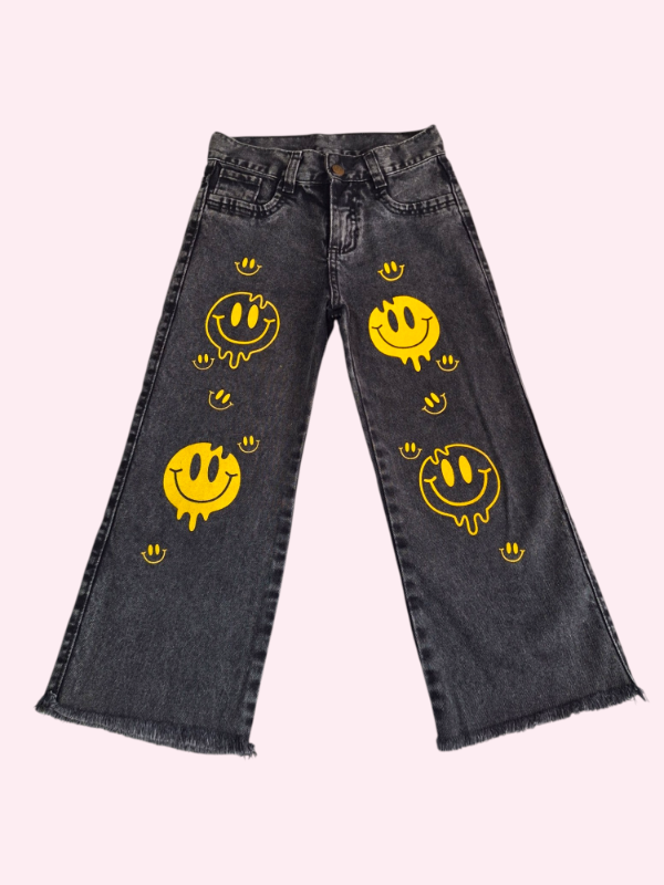Producto - Jean tiro alto negro con caritas Smile 6/8 años