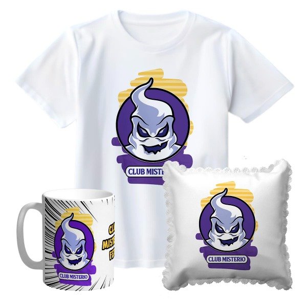 Producto - Remeras Niños Combo con Taza Plástica y Almohadon : CLUB MISTERIO