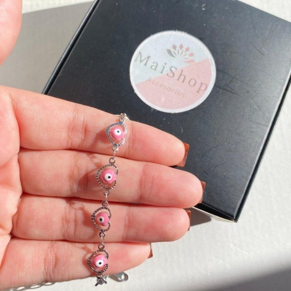 Producto - Pulsera Q. Ojo Turco Rosa - Forma De Corazón