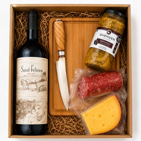 Producto - Vino Saint Felicien 750ml Malbec + Tabla De Picada +Cuchillo acero inoxidable
