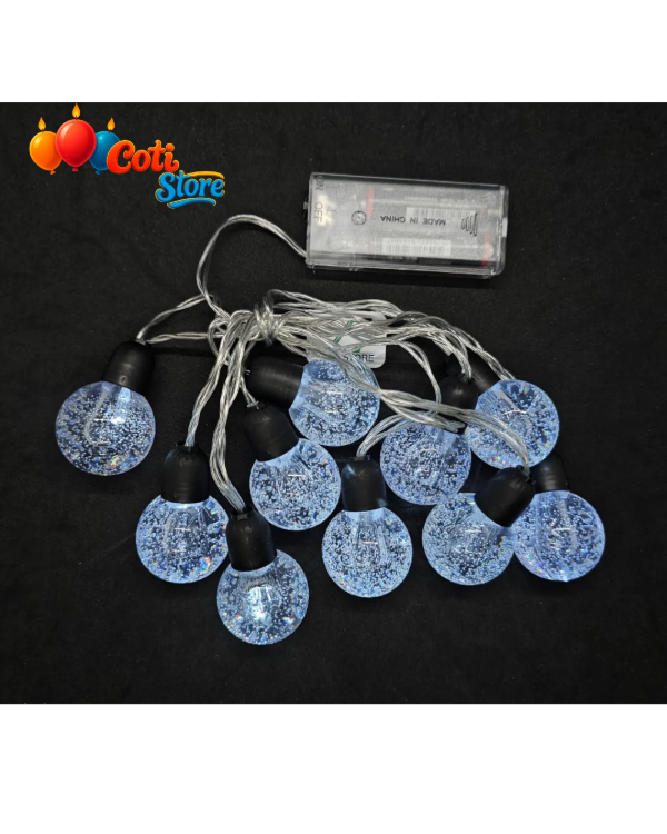 Producto - Guirnalda 10 led - Bolita transparente (burbujas) con cabezal negro (AA)