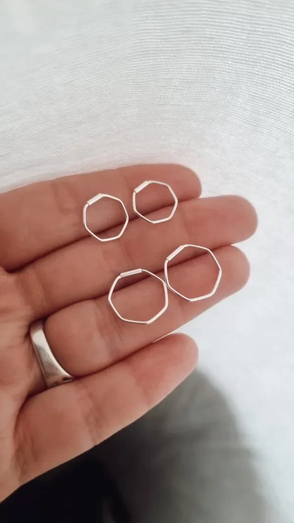 Producto - Argollitas heptagonales plata 925 2 medidas