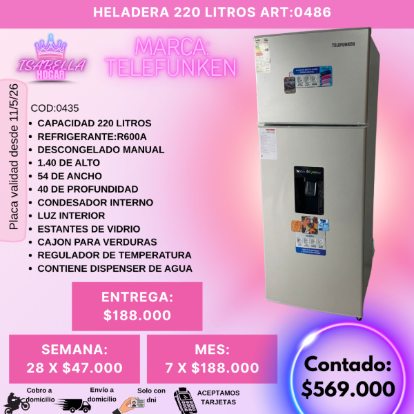 Producto - HELADERA TELEFUNKEN 220L CON DISPENSER