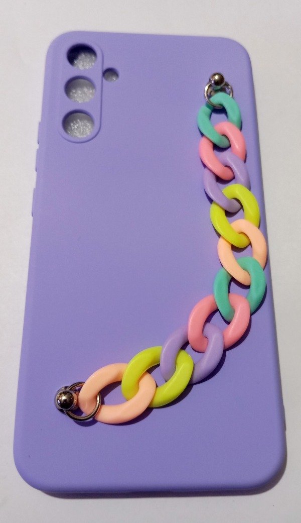 Producto - Funda silicona Lila con Cadena Pastel para Samsung A34