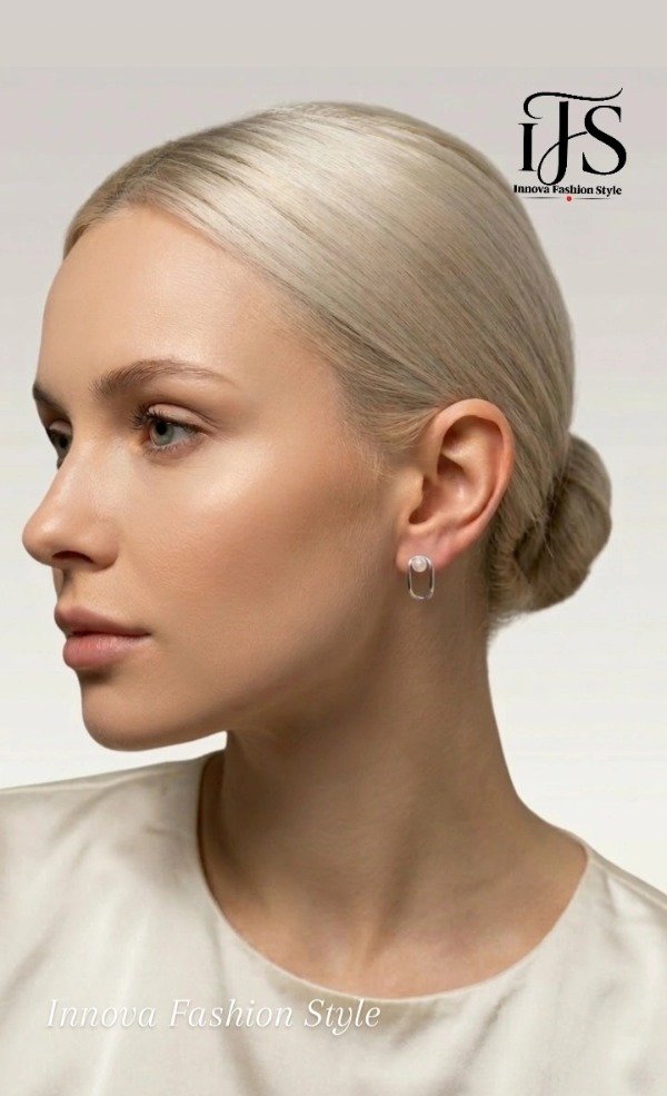 Producto - Aros Alessandra en Acero Rectangulares con Perla Central