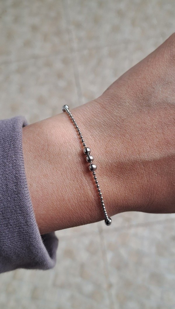 Producto - Pulsera de Acero Microbolas con 3 Bolitas 19cm