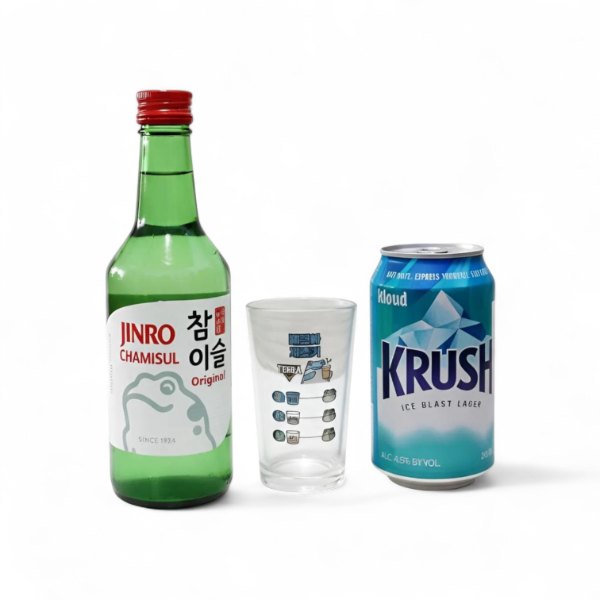 Producto - Combo Somek Coreano Soju + Cerveza coreana en lata + Vaso