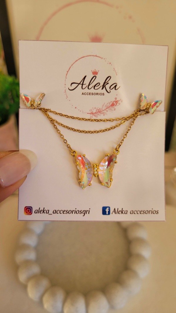 Producto - Conjunto Mariposa tornasol de acero dorado - 0