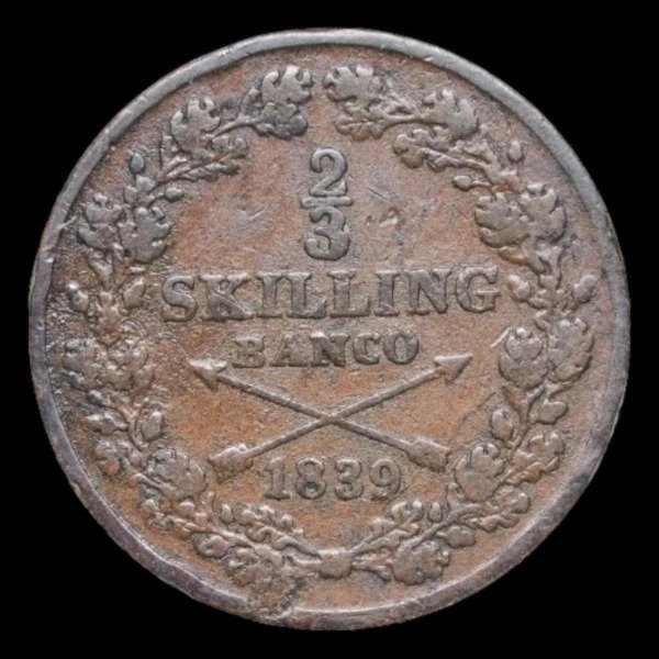 Producto - Suecia (1839) 2/3 Skilling. Carlos XIV Juan - KM#641