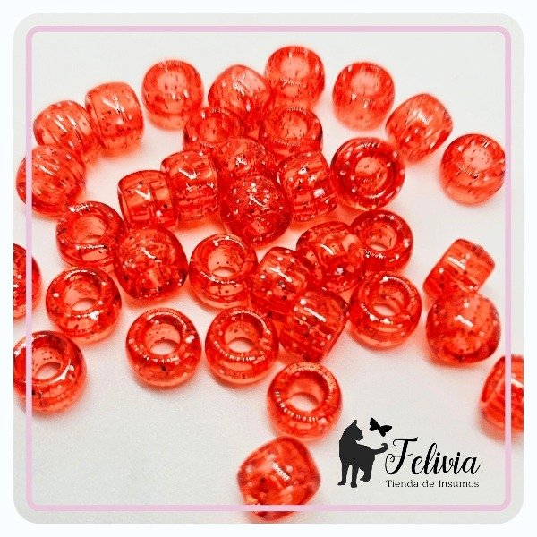 Producto - Cuenta pase ancho 6x9mm glitter x 20 g. Rojo