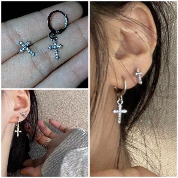 Producto - Par de Aros Cruz c/ Strass