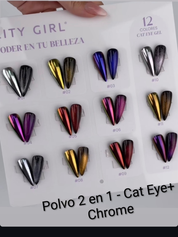 Producto - Polvo 2 en 1 - Cat Eye y Chrome espejado