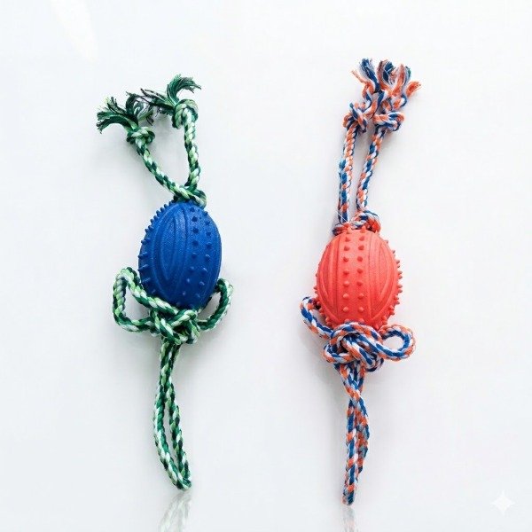 Producto - Juguete mordillo hilo con pelota rugby rascaencias 25499