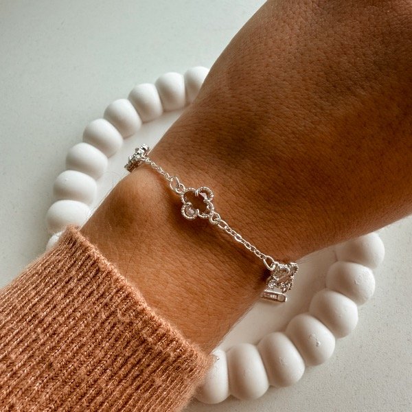 Producto - Pulsera de trébol cristal - acero blanco