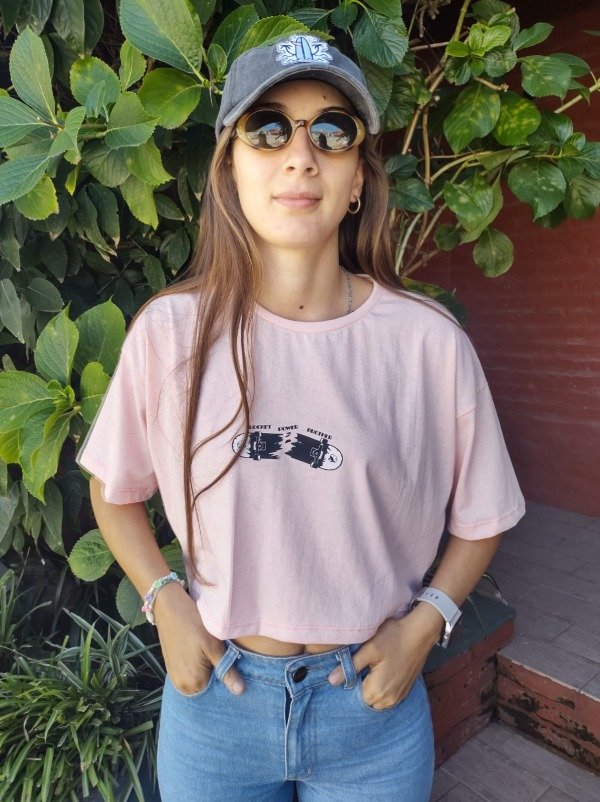 Producto - Remera Crop Skate Rosa Pastel