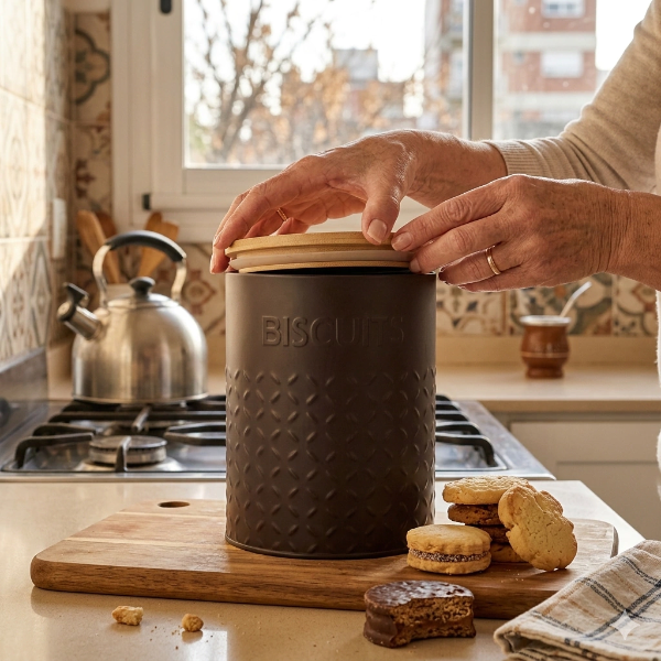 Producto - Lata negra con tapa bamboo - GALLETITAS