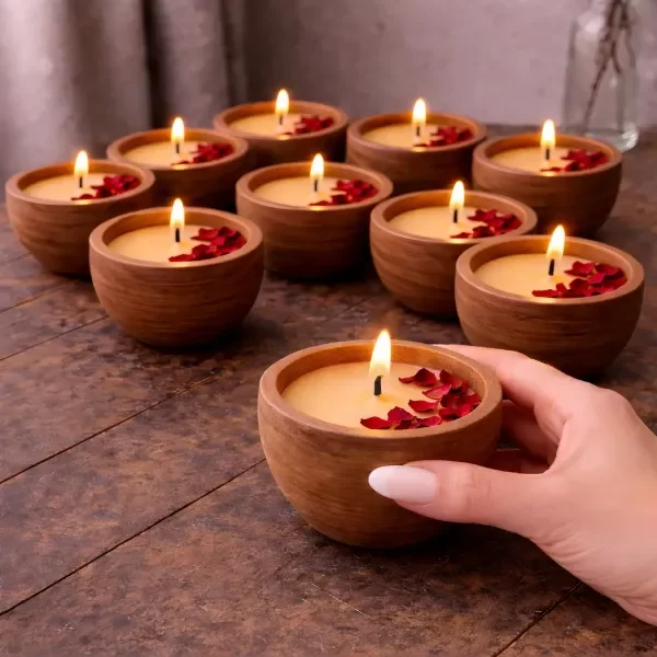 Producto - Velas - Cuenco Madera - Medidas Regulares Pétalos - Pack x 10 Unid.