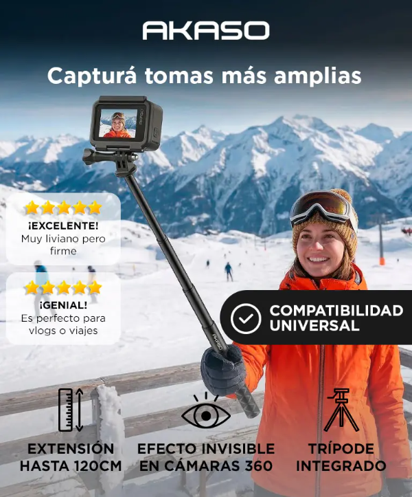 Producto - Palo de selfie extensible hasta 120 cm -c/trípode -compatibilidad universal - 1