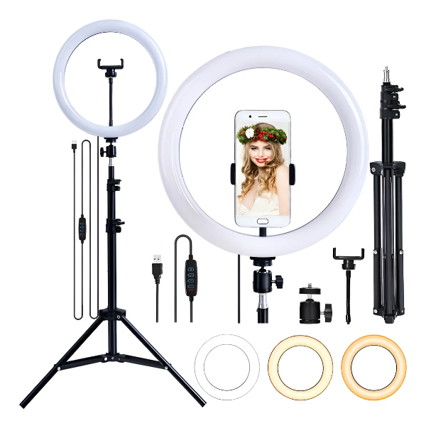 Producto - ARO DE LUZ SELFIE 36CM CON TRIPODE - BLANCO 3 TONOS