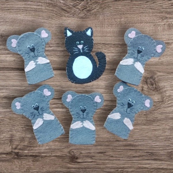 Producto - 5 RATONCITOS Y EL GATO - KIT TÍTERES DEDO