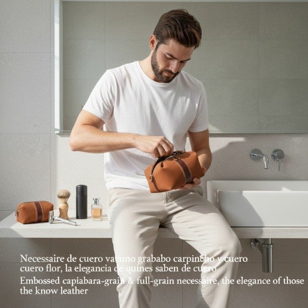 Producto - Necessaire cuero vacuno grabado carpincho y cuero flor "MILWAUKEE" - 3