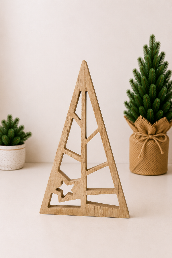 Producto - Set x2 pinos calados decorativos color madera - 3