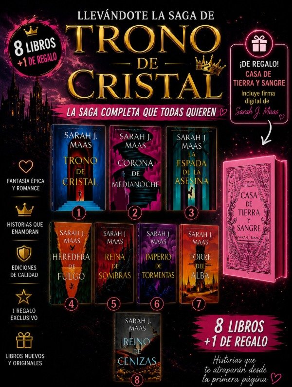 Producto - SAGA COMPLETA TRONO DE CRISTAL SARAH J MASS TAPA BLANDA +  LIBRO DE REGALO