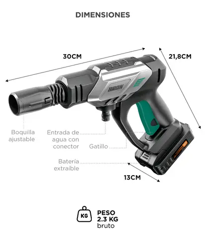 Producto - Pistola Hidrolavadora -200W -20V -25 bar/362 PSI -IPX5 -Alta Presion -Portatil - - 3