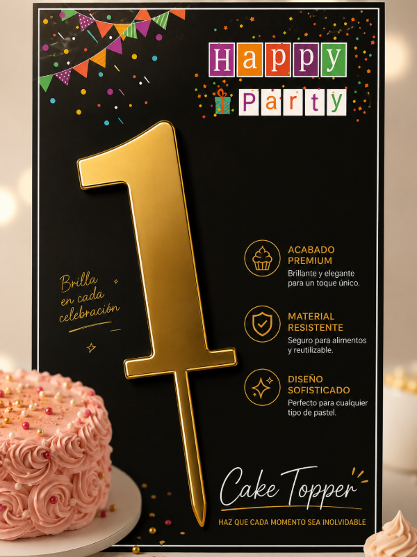 Producto - Topper de numero 1 en dorado (16.5cm)