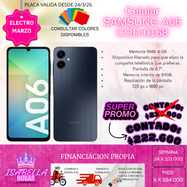 Producto - CELULAR SAMSUNG A06 64GB COD:0168