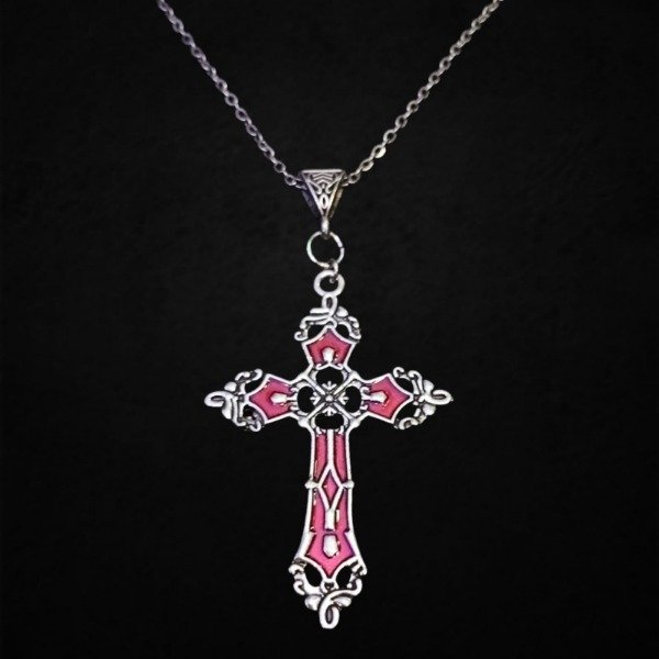 Producto - Collar Cruz con diseño en Rojo