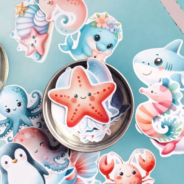 Producto - Lata de stickers Animalitos del mar chica