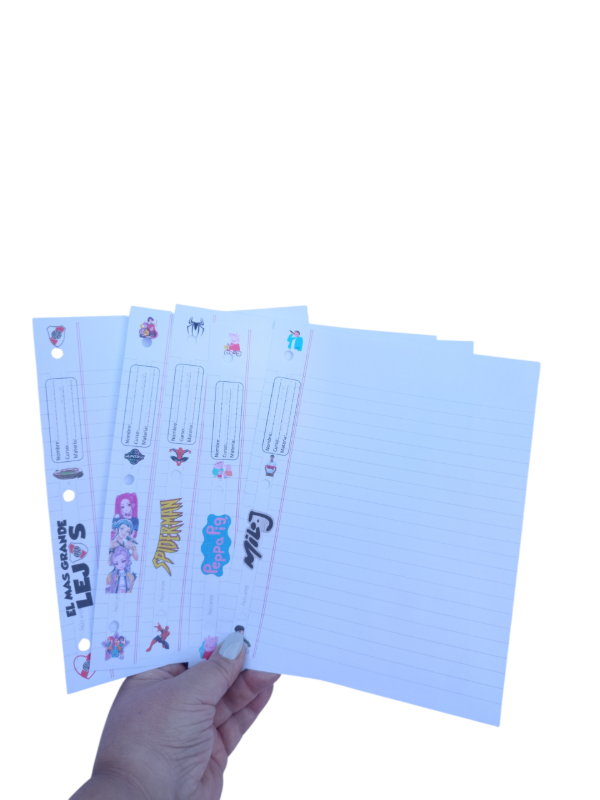 Producto - Hojas de carpeta Numero 3 personalizadas