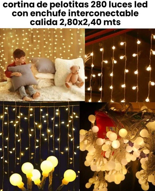 Producto - Cortina de luces con pelotitas led 2,80 x2,40 mts interconectable