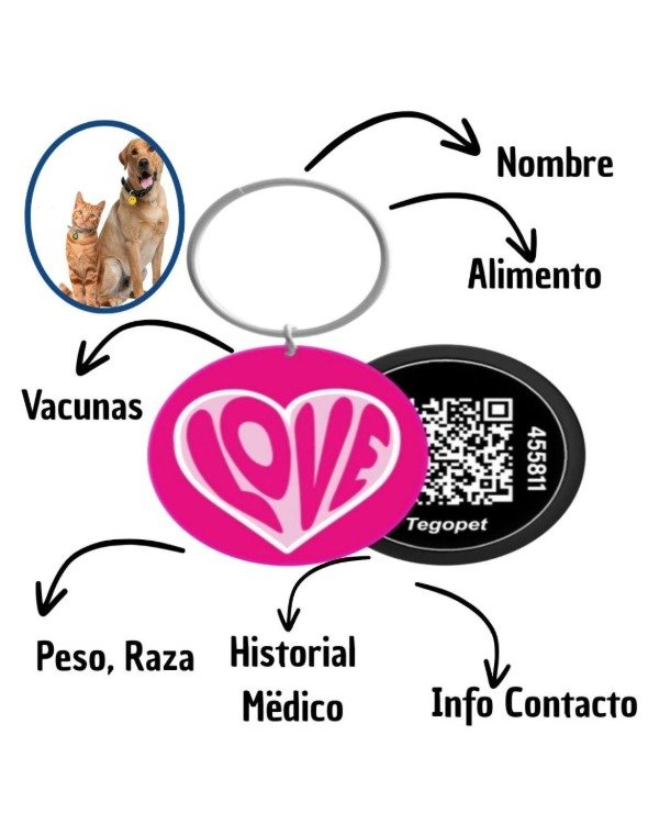 Producto - Chapita Identificatoria para Mascota con Código QR- Love