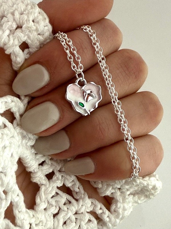 Producto - CB453 Collar corazón con rosa acero blanco 45 cm